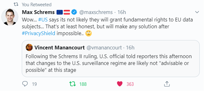 Tweet of Max Schrems about Data privacy