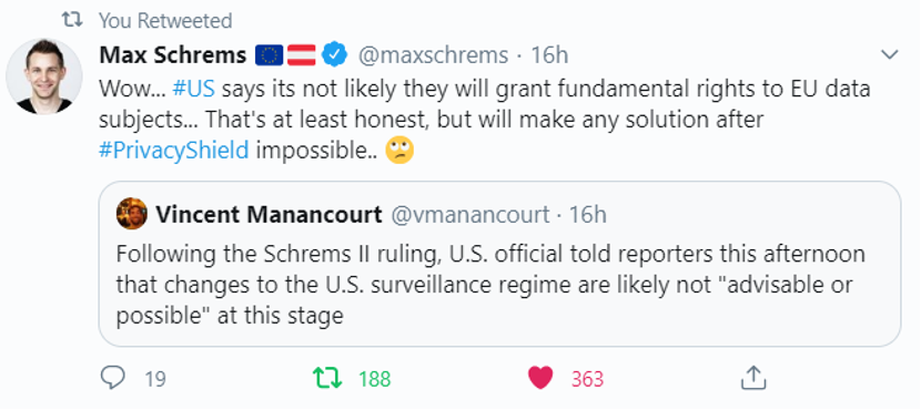 twitt Tweet of Max Schrems about Data privacy